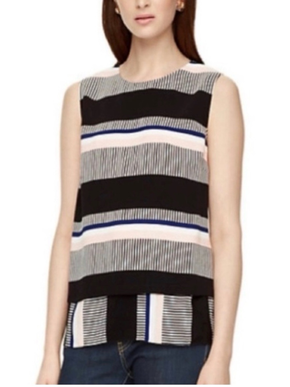 kate spade Striped Sleeveless Tank Top - Black, White & Pink